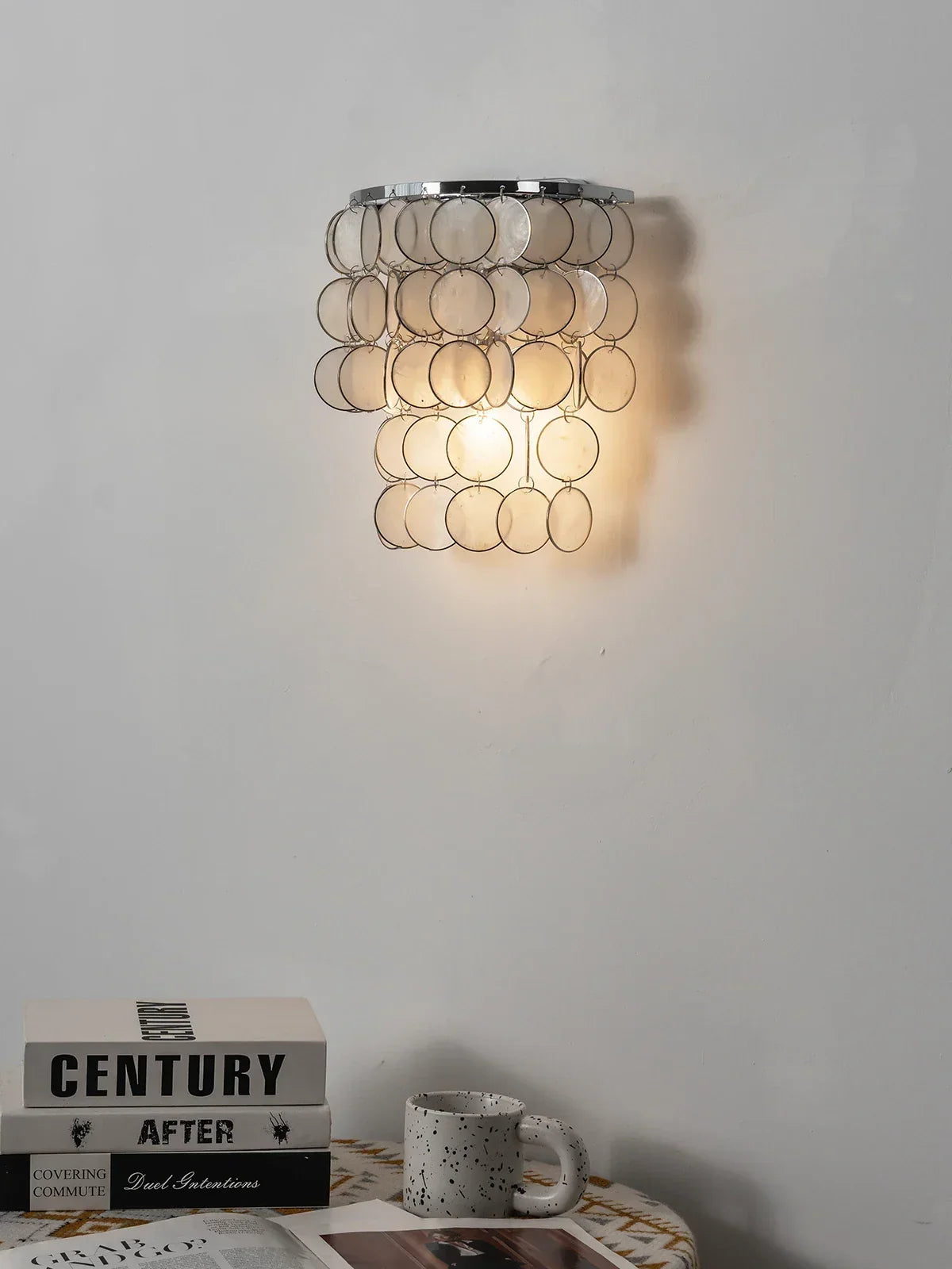 Chrome Round Tiered Capiz Shell Iron Wall Lamp – Iron detail 12