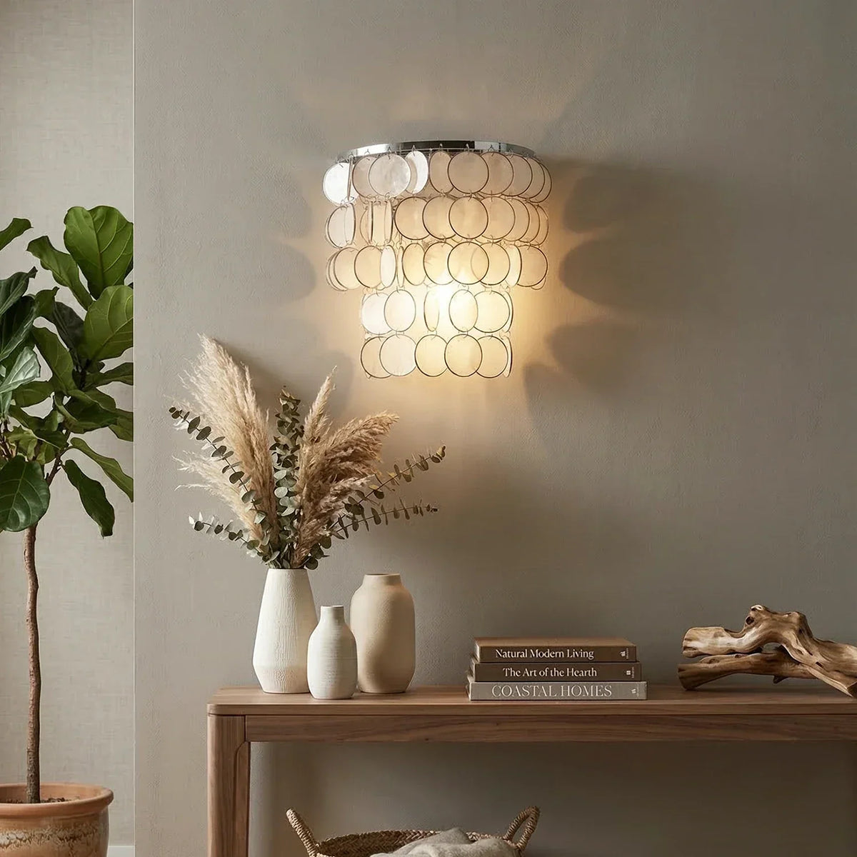Chrome Round Tiered Capiz Shell Iron Wall Lamp – Iron detail 5