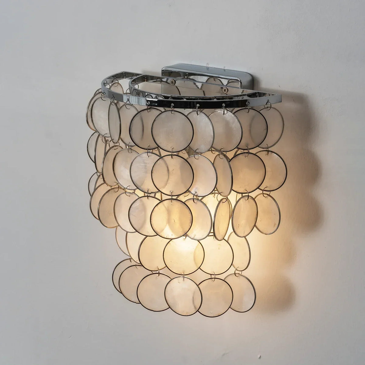 Chrome Round Tiered Capiz Shell Iron Wall Lamp – Iron detail 22