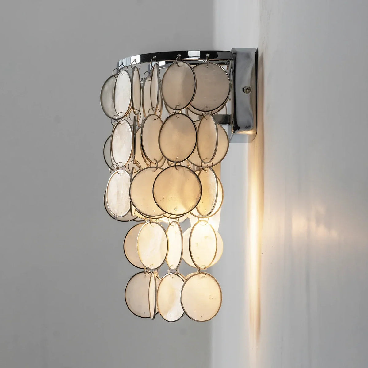 Chrome Round Tiered Capiz Shell Iron Wall Lamp – Iron detail 24