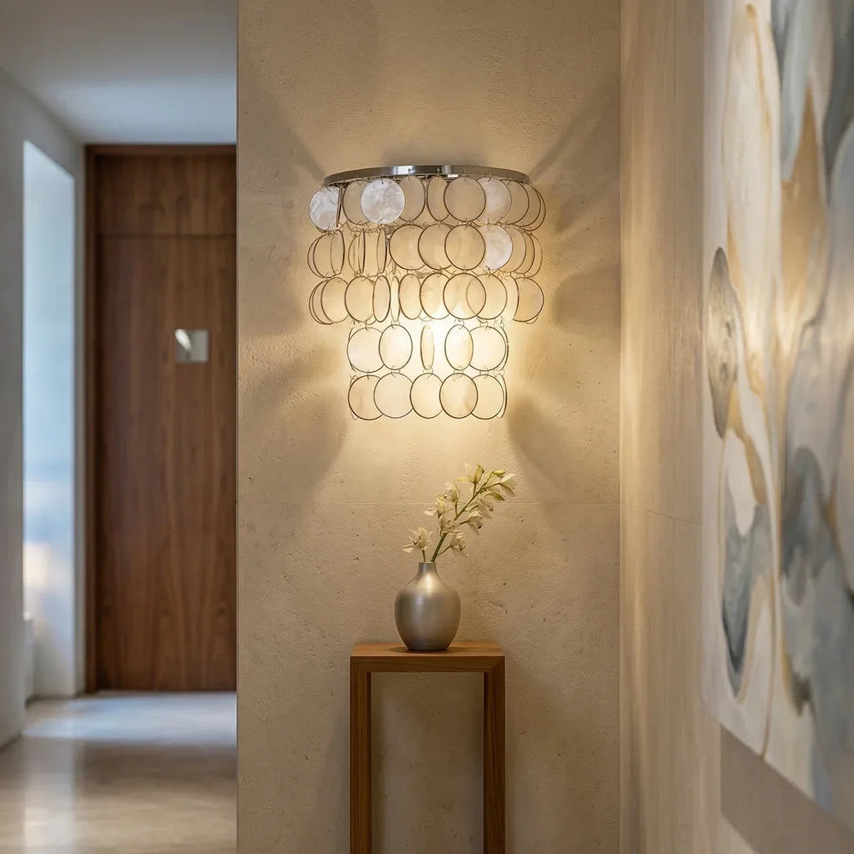 Chrome Round Tiered Capiz Shell Iron Wall Lamp – Iron detail 4