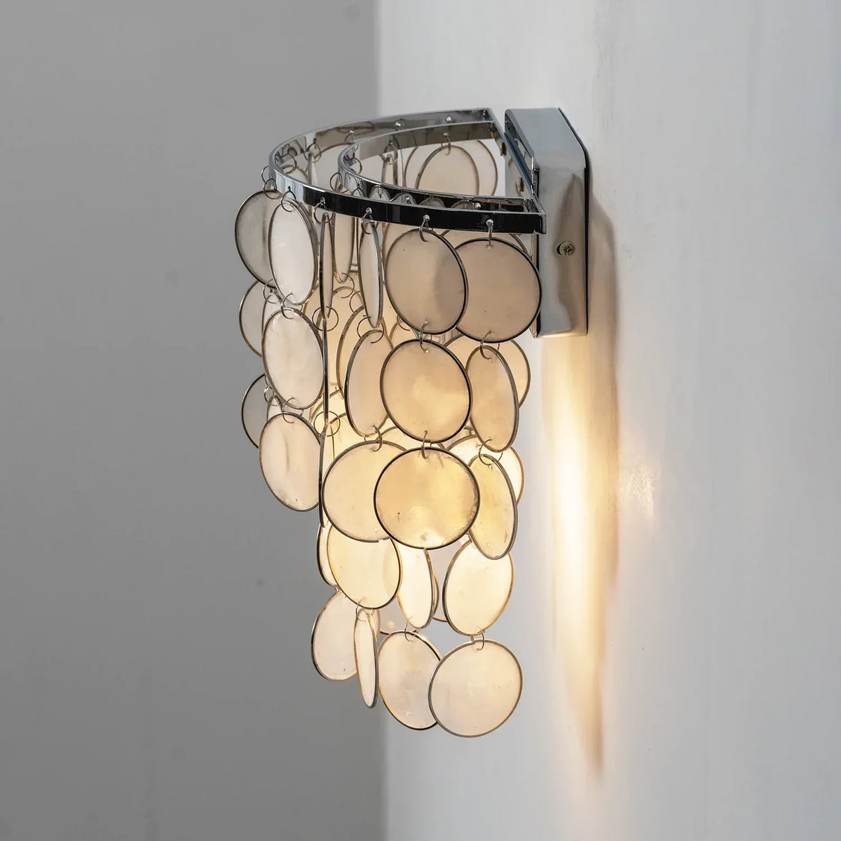 Chrome Round Tiered Capiz Shell Iron Wall Lamp – Iron detail 26