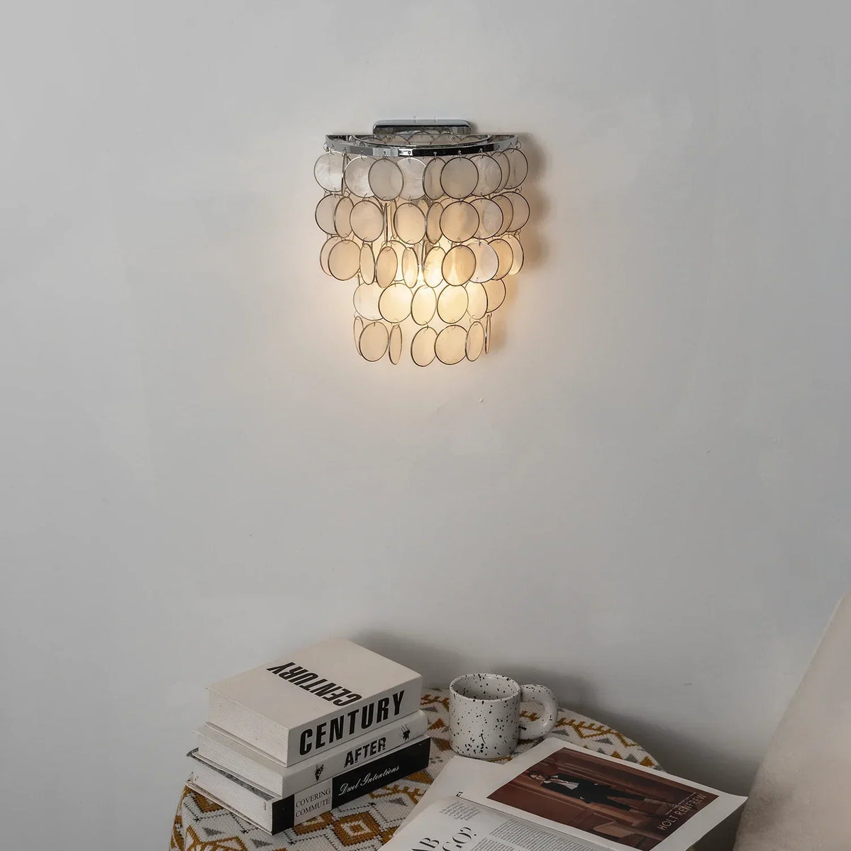 Chrome Round Tiered Capiz Shell Iron Wall Lamp – Iron detail 10