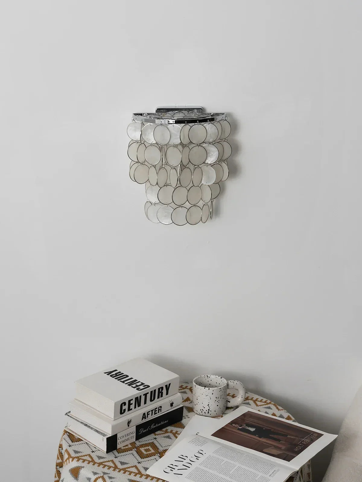 Chrome Round Tiered Capiz Shell Iron Wall Lamp – Iron detail 13