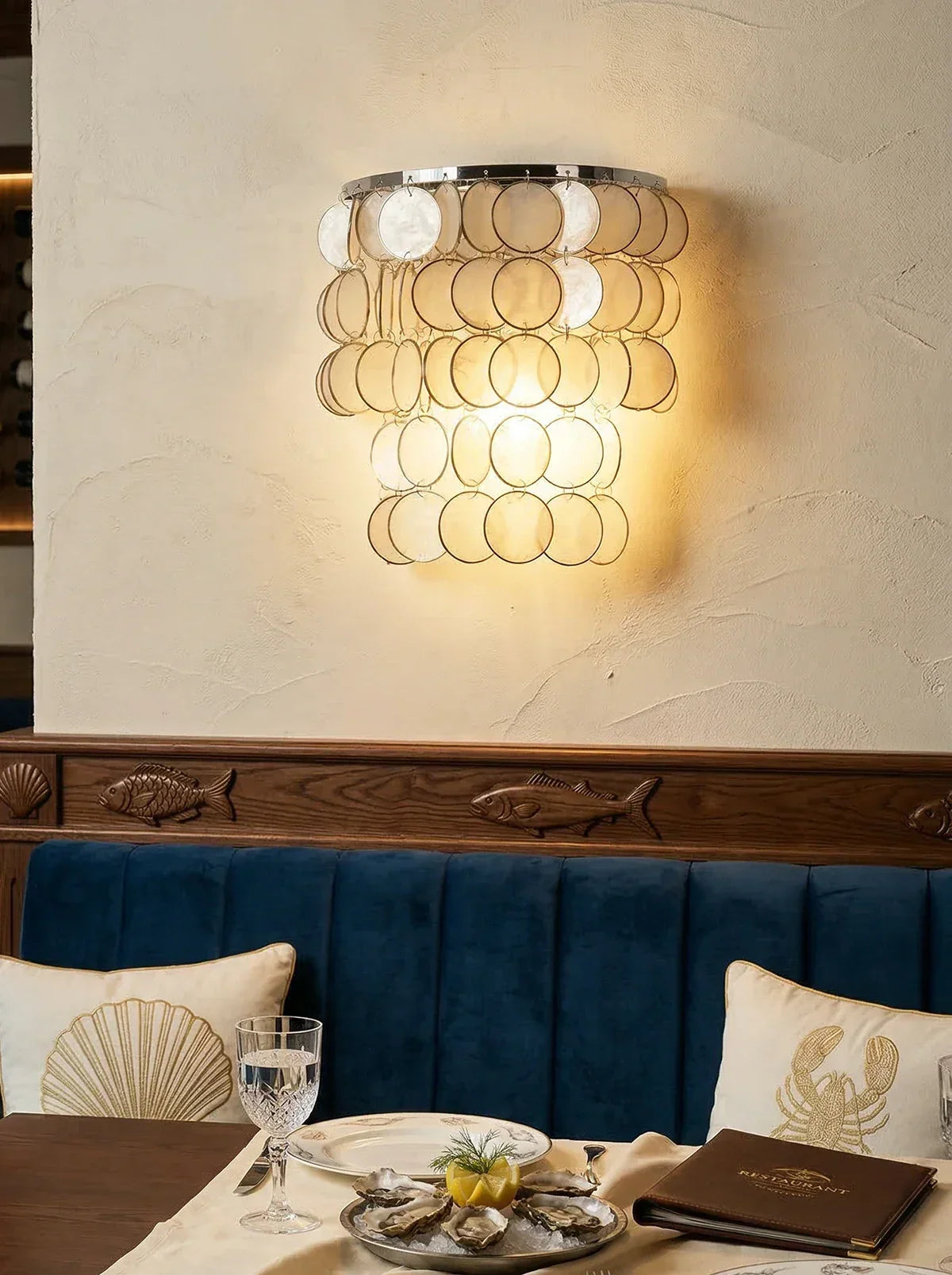 Chrome Round Tiered Capiz Shell Iron Wall Lamp – Iron detail 15