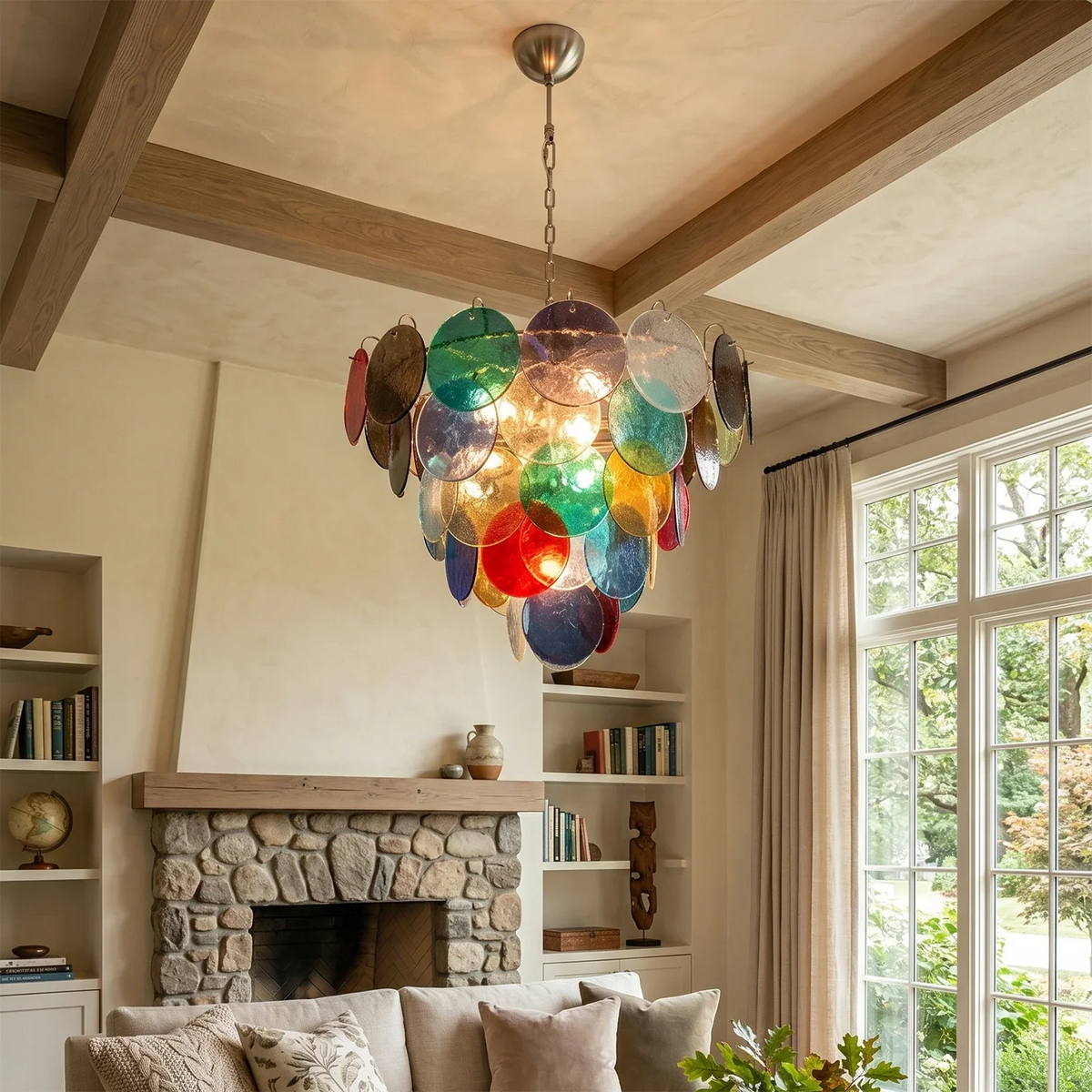 Colorful Disk Glass Round Chandelier – Glass detail 2
