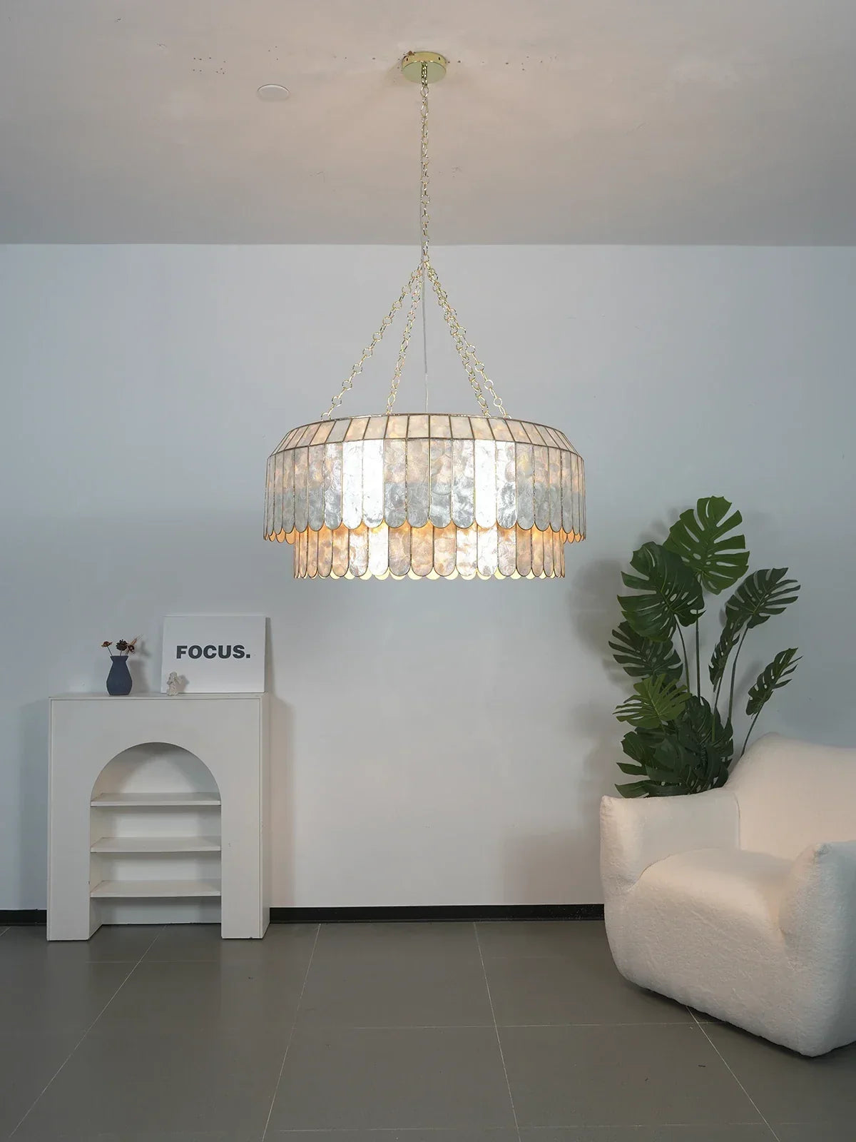 Columnar Capiz Shell Iron Chandelier – Iron detail 9