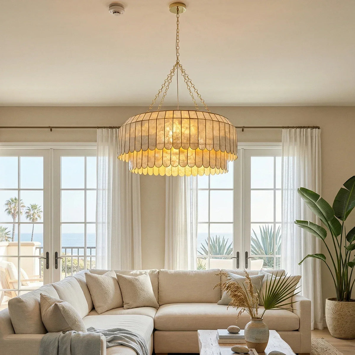 Columnar Capiz Shell Iron Chandelier – Iron detail 6