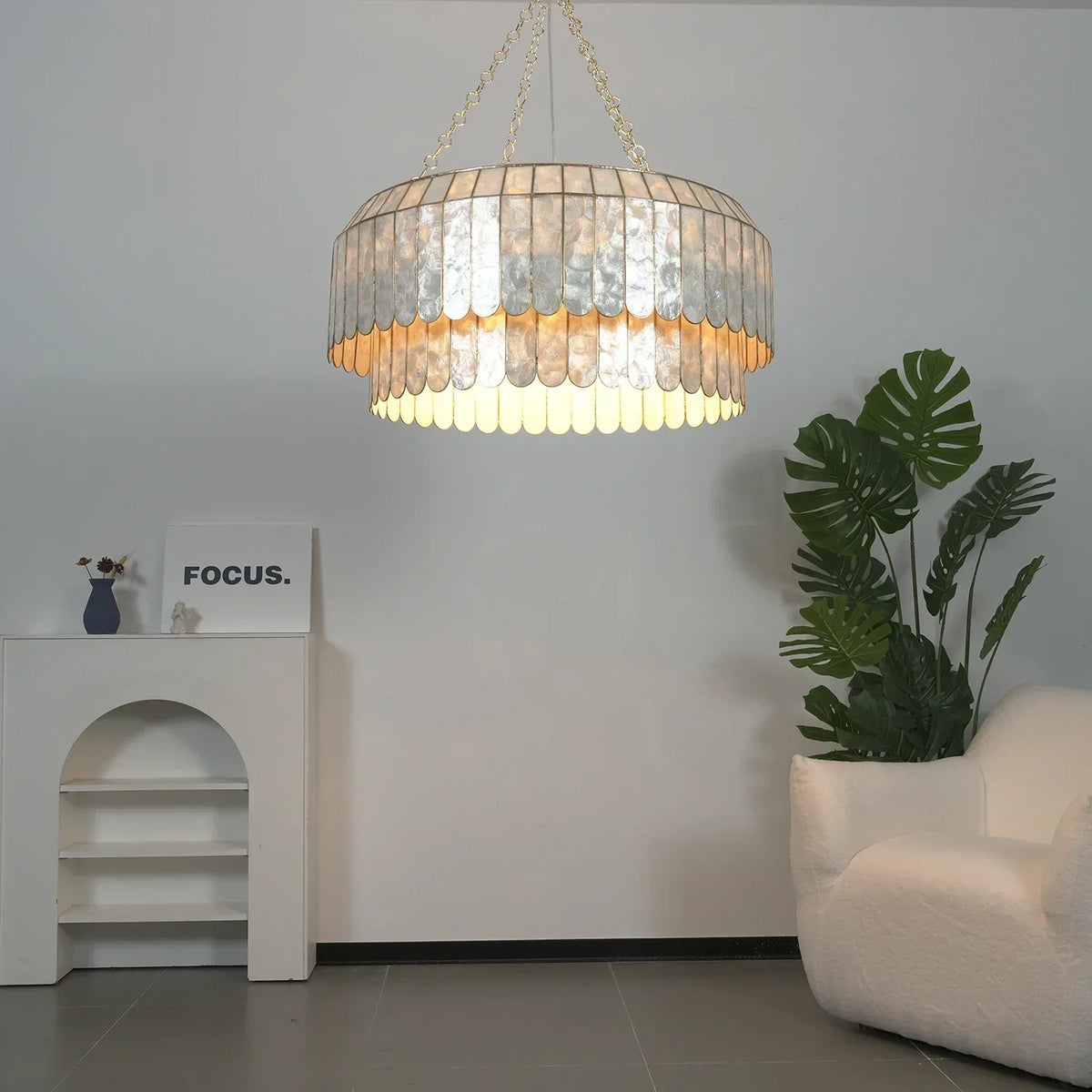 Columnar Capiz Shell Iron Chandelier – Iron detail 8