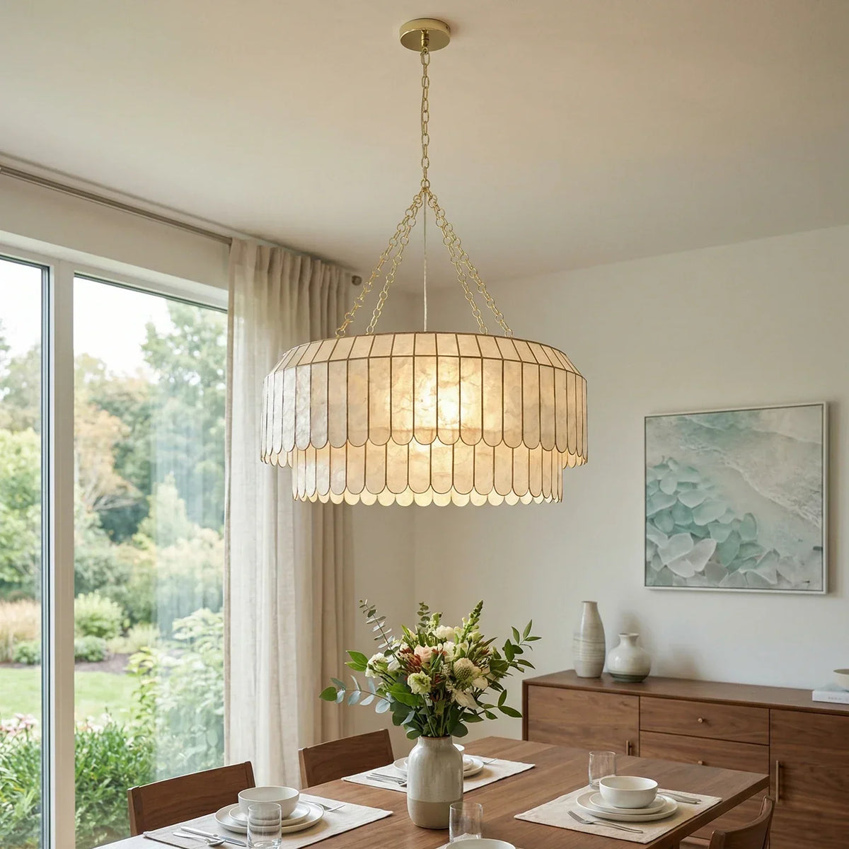 Columnar Capiz Shell Iron Chandelier – Iron detail 2