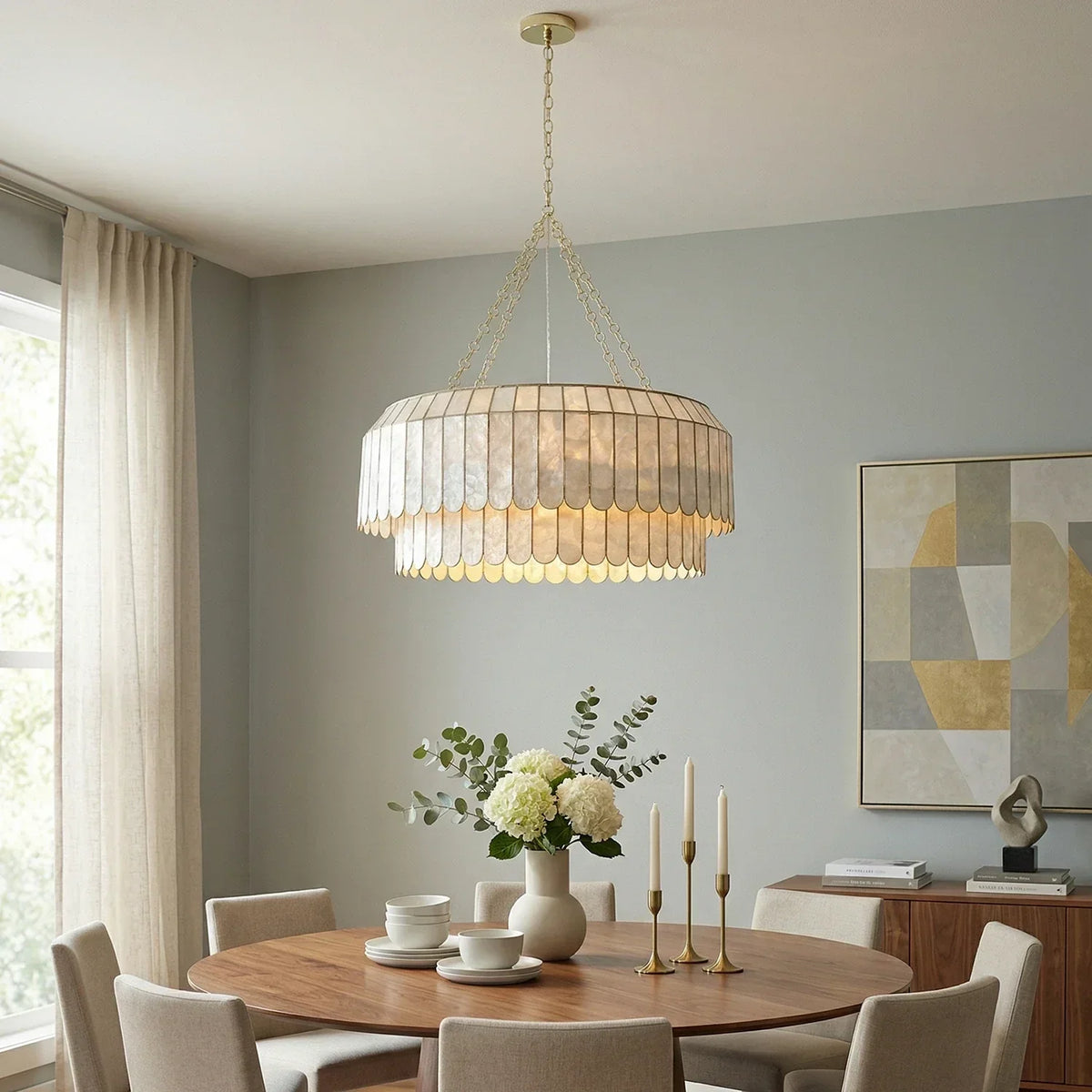 Columnar Capiz Shell Iron Chandelier – Iron detail 5