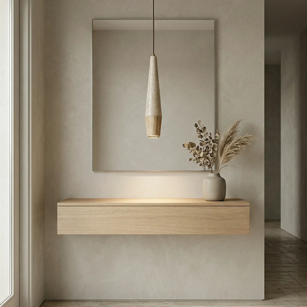 Conical Tiber Travertine Pendant Light – Travertine detail 5