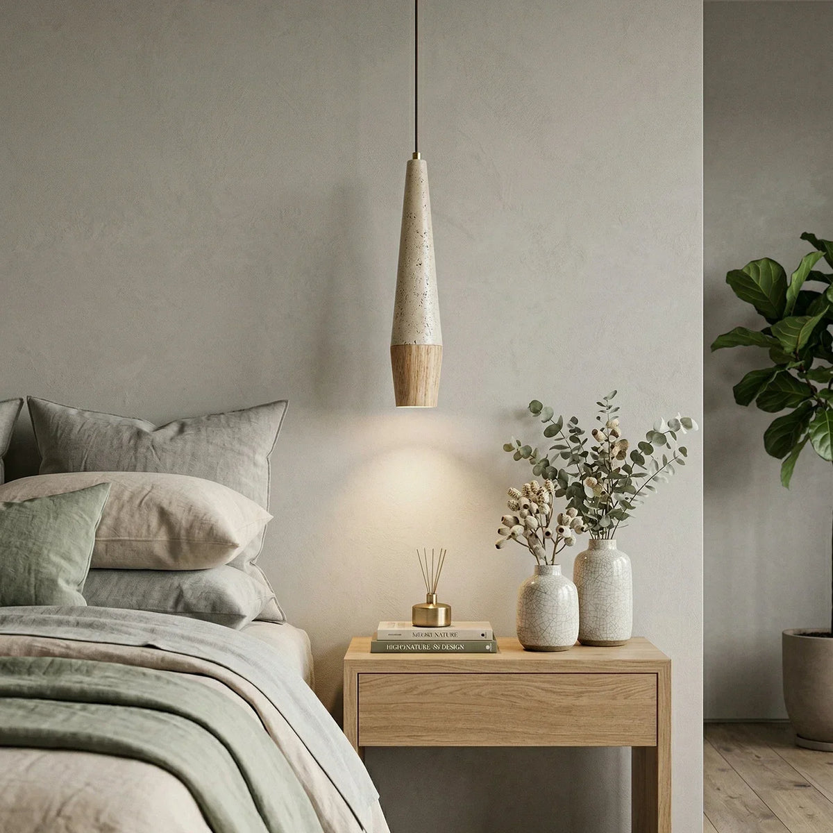 Conical Tiber Travertine Pendant Light – Travertine detail 3
