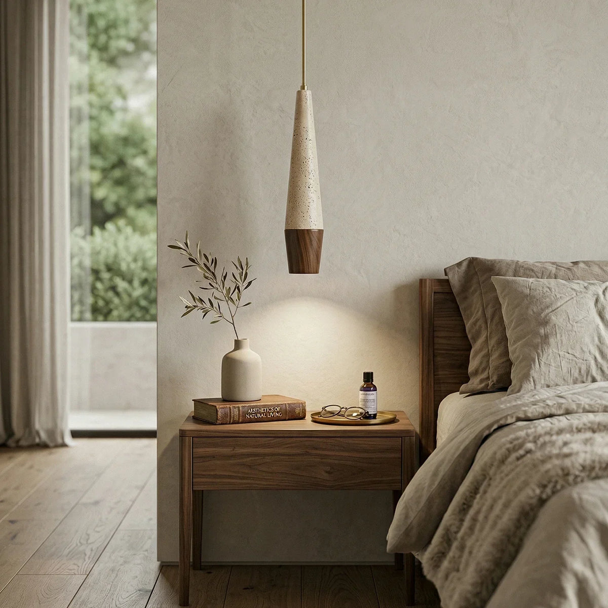 Conical Tiber Travertine Pendant Light – Travertine detail 4