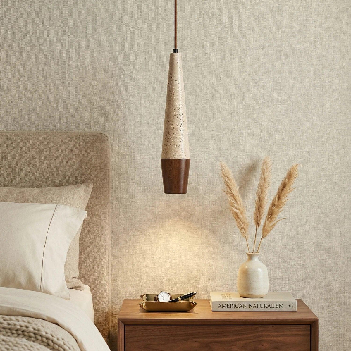 Conical Tiber Travertine Pendant Light – Travertine detail 2