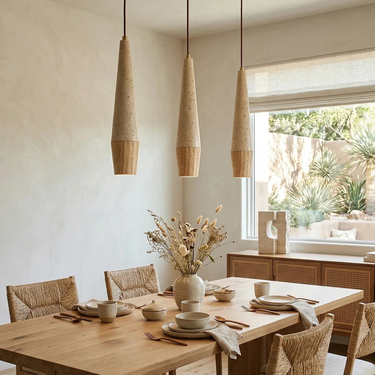 Conical Tiber Travertine Pendant Light – Travertine detail 6