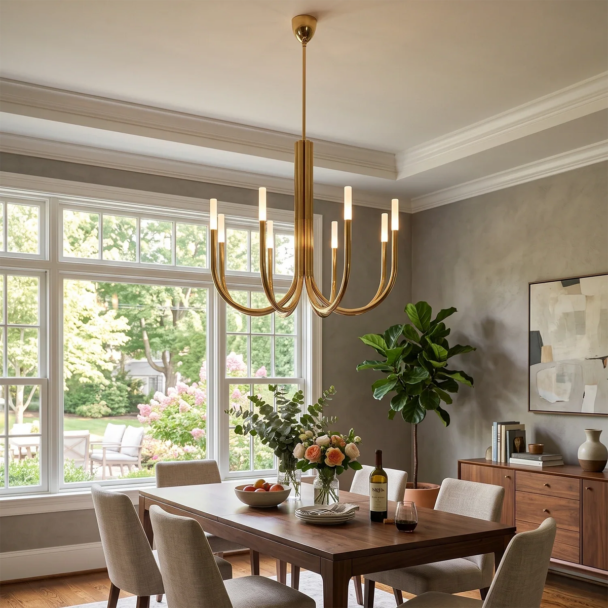 Corin Curved Arm Candle Brass Chandelier – Brass detail 5