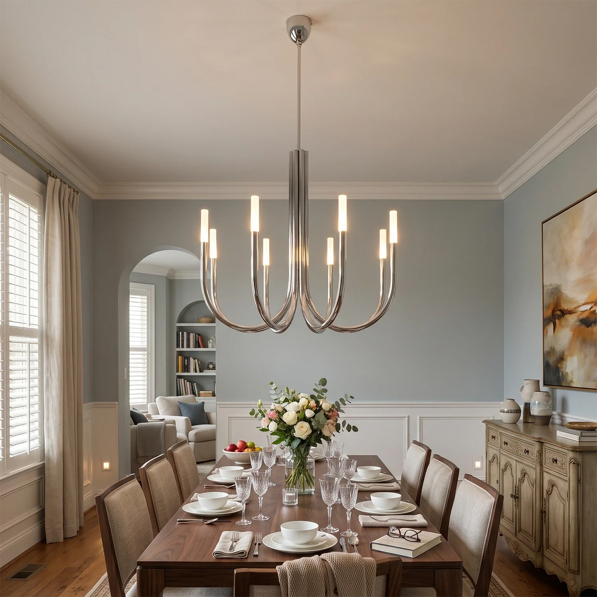 Corin Curved Arm Candle Brass Chandelier – Brass detail 2