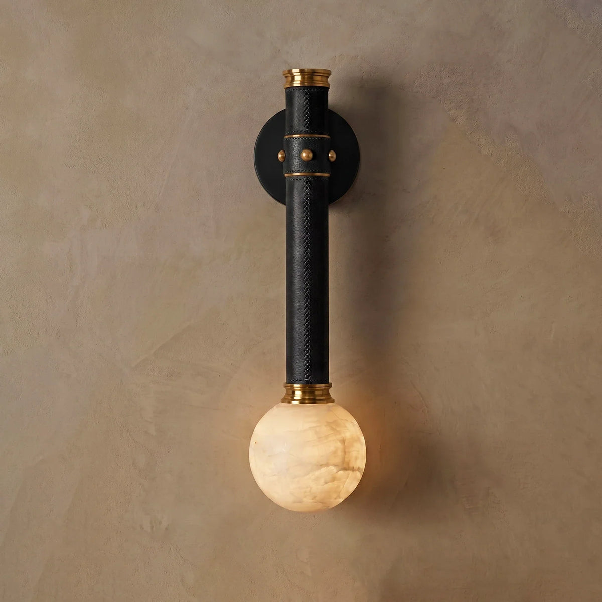 Corvale Alabaster Globe Leather Wall Sconce – Alabaster detail 11