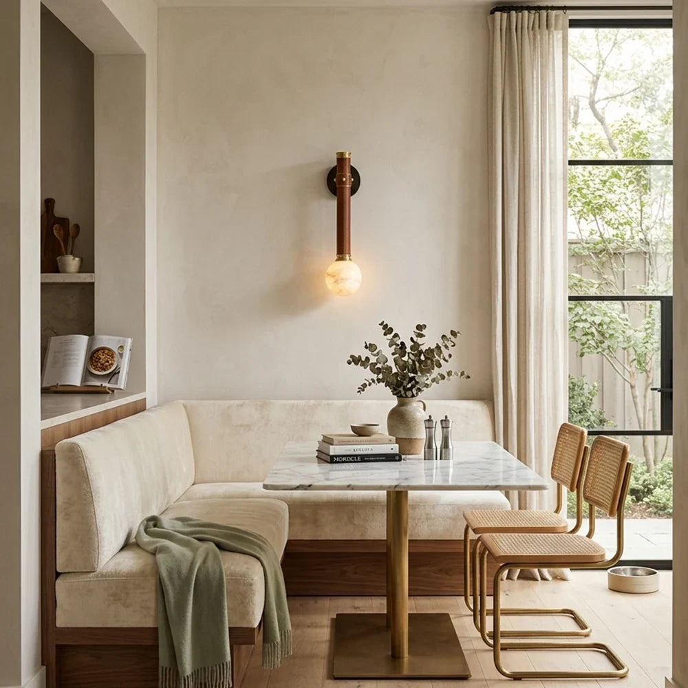 Corvale Alabaster Globe Leather Wall Sconce – Alabaster detail 5