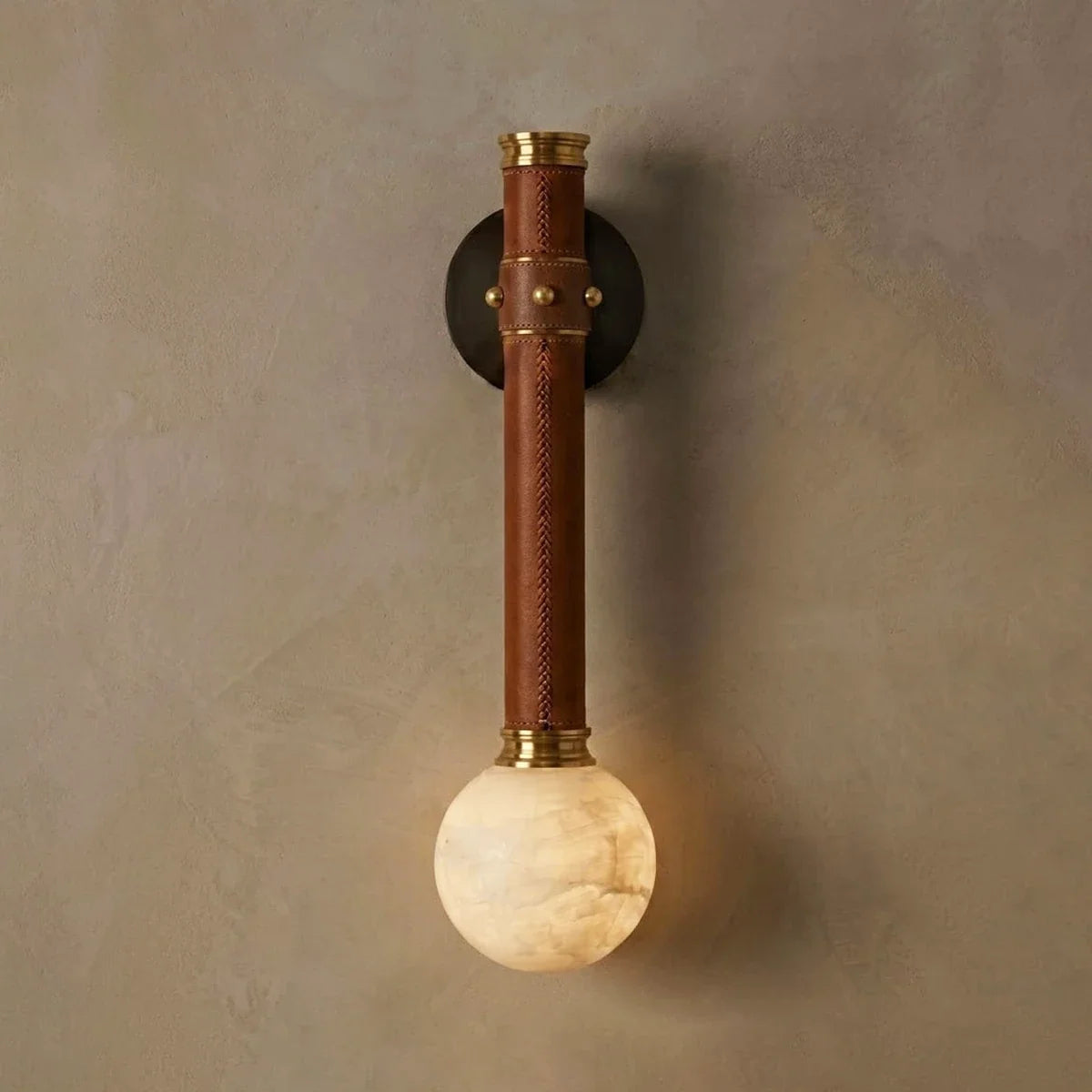 Corvale Alabaster Globe Leather Wall Sconce – Alabaster detail 10