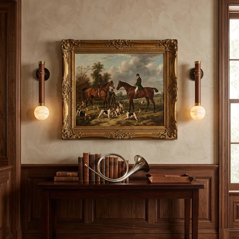 Corvale Alabaster Globe Leather Wall Sconce – Alabaster detail 6