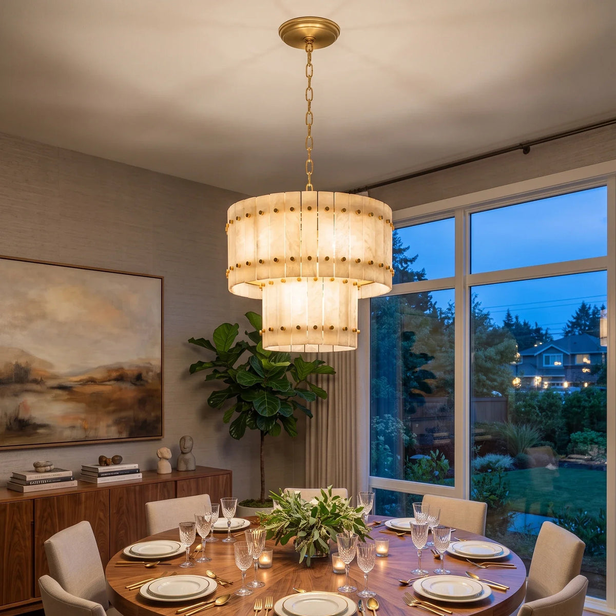 Corwin Alabaster Slat Chandelier – Alabaster detail 6
