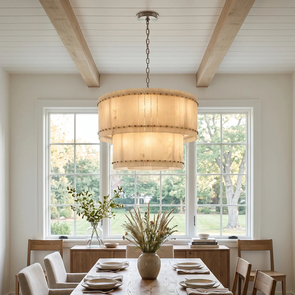 Corwin Alabaster Slat Chandelier – Alabaster detail 7