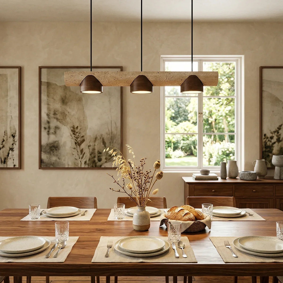 Cross Travertine Cylindrical Pendant Light – Travertine detail 3