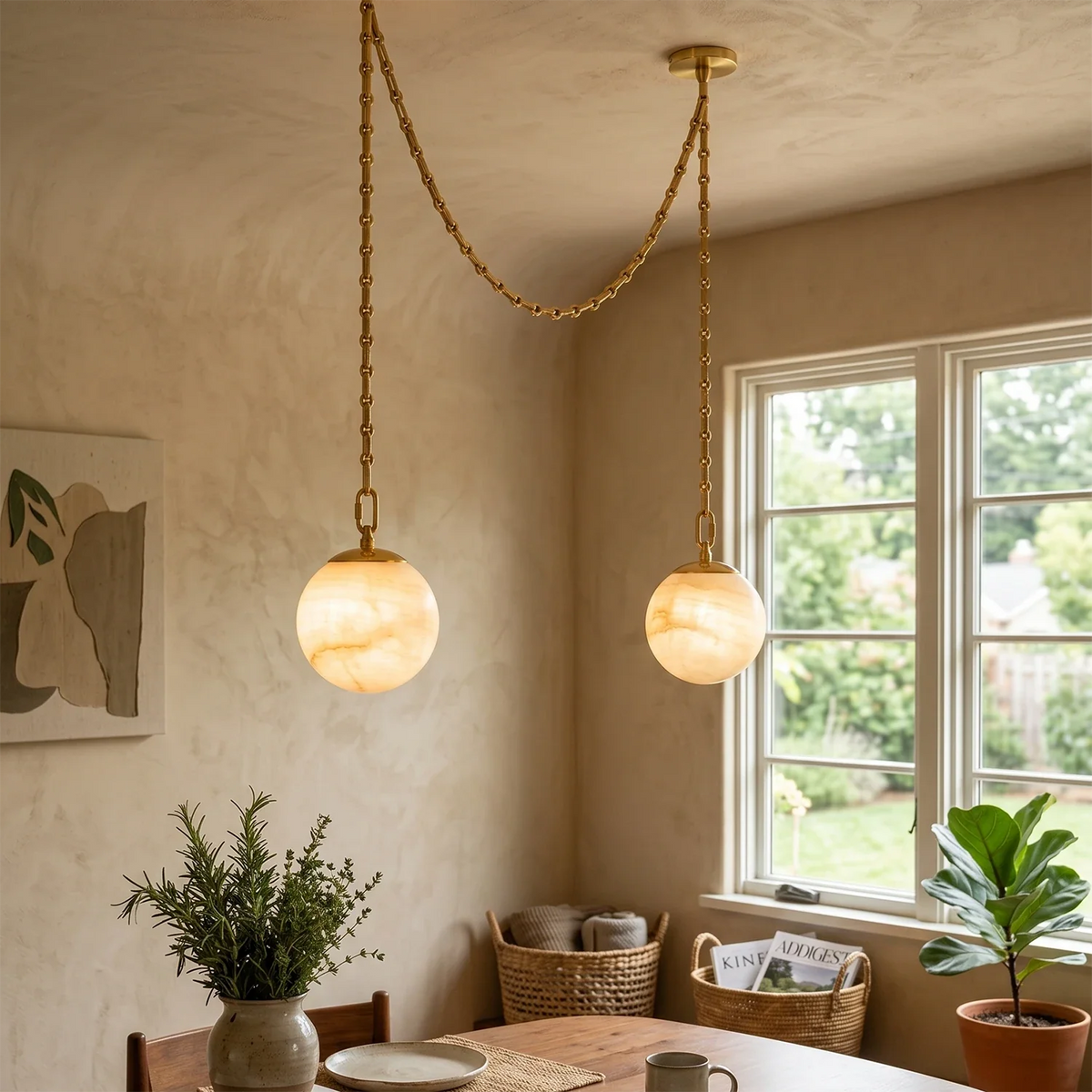 Alabaster Spherical Chain Chandelier – Alabaster detail 6