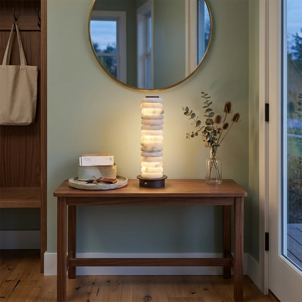 Cylinder Calla Alabaster Stacking Table Lamp – Alabaster detail 6
