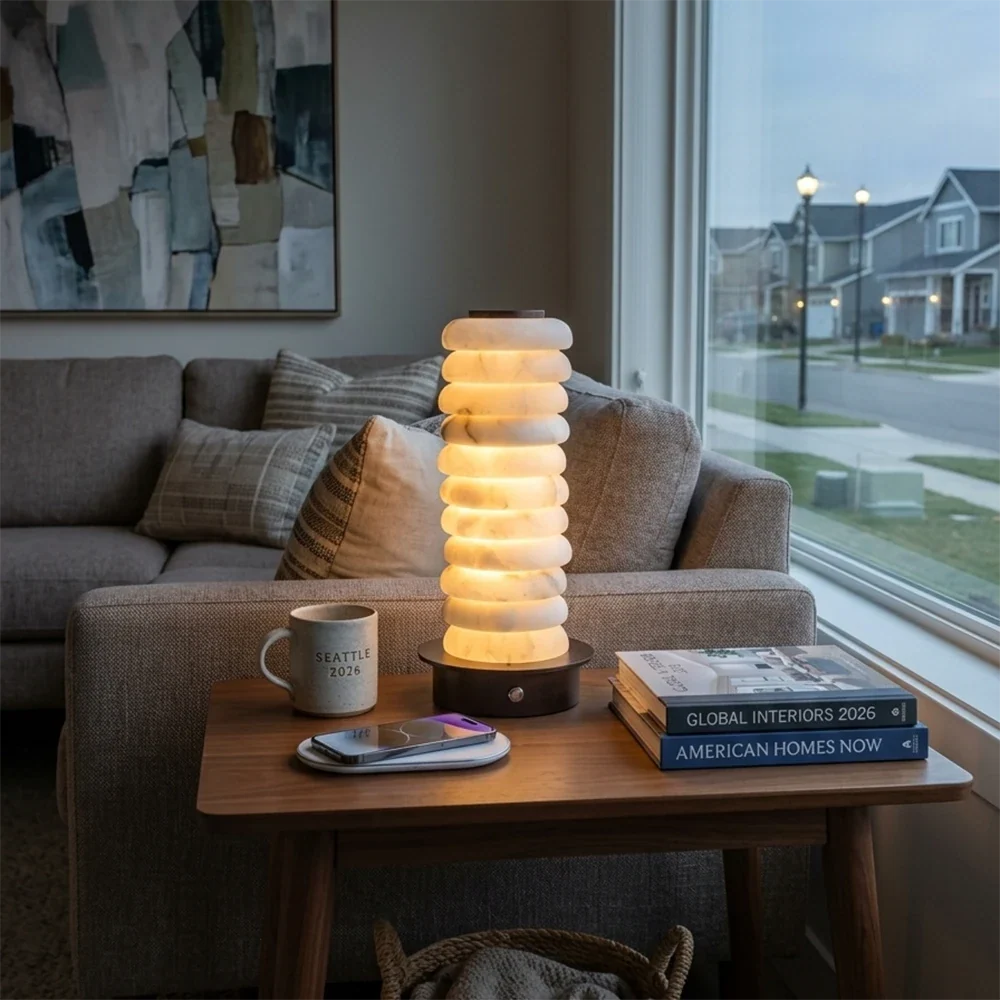 Cylinder Calla Alabaster Stacking Table Lamp – Alabaster detail 3