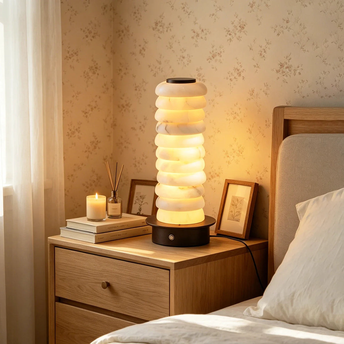 Cylinder Calla Alabaster Stacking Table Lamp – Alabaster detail 5