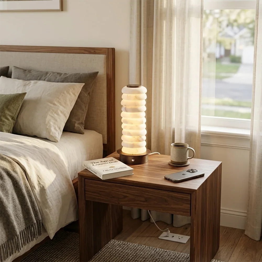 Cylinder Calla Alabaster Stacking Table Lamp – Alabaster detail 7