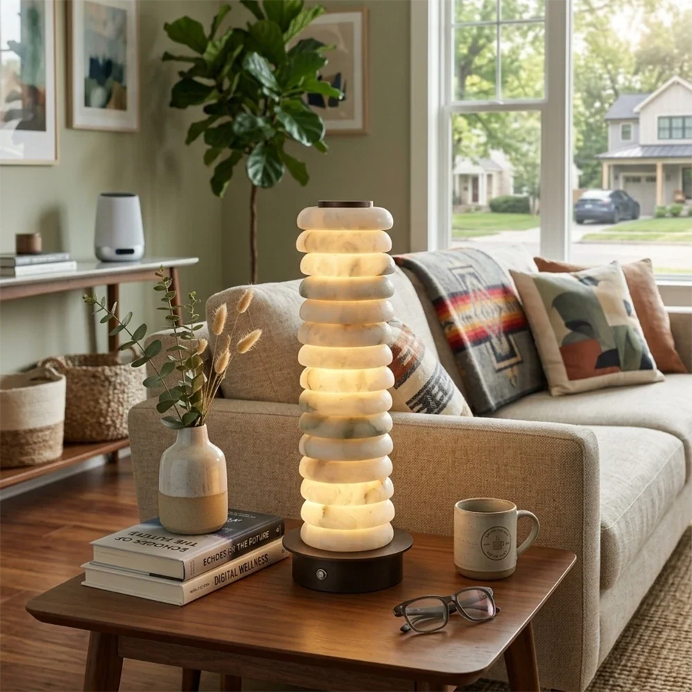 Cylinder Calla Alabaster Stacking Table Lamp – Alabaster detail 2