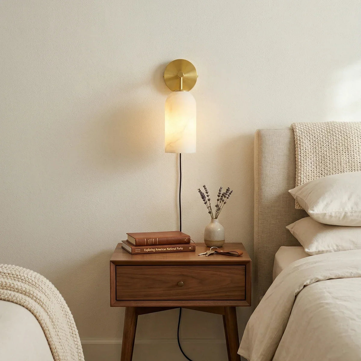 Cylindrical Alabaster Plug-in Wall Sconce – Alabaster detail 7