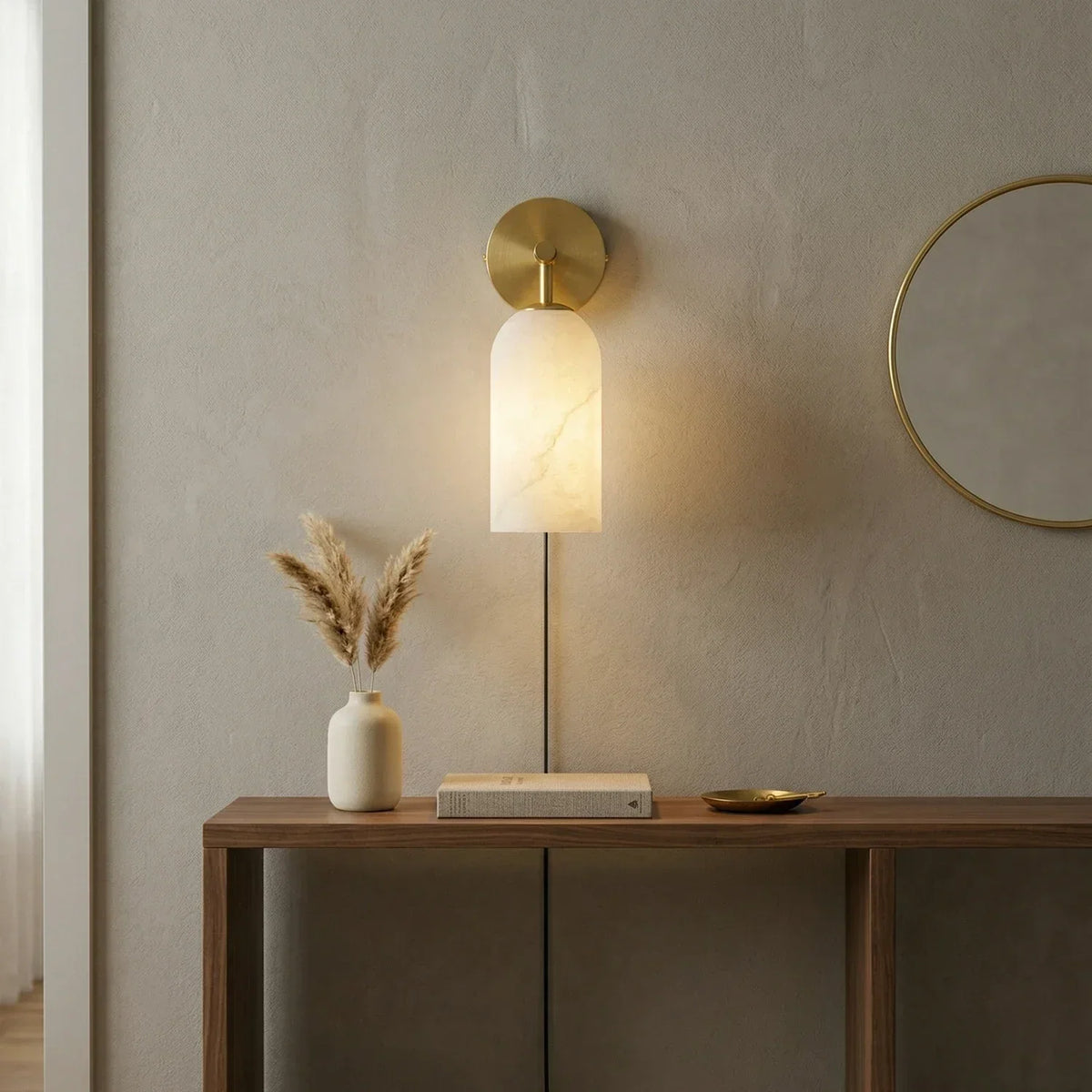 Cylindrical Alabaster Plug-in Wall Sconce – Alabaster detail 6