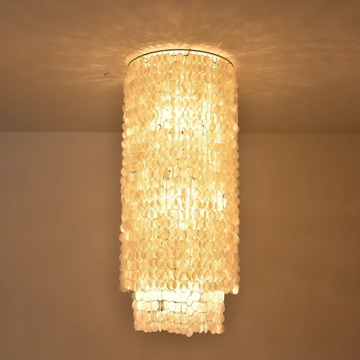 Cylindrical Capiz Shell Flush Mount Iron Chandelier – Iron detail 22