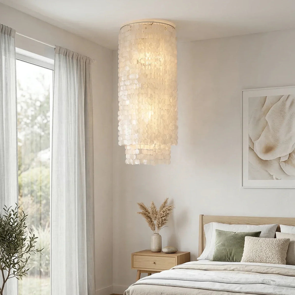 Cylindrical Capiz Shell Flush Mount Iron Chandelier – Iron detail 3
