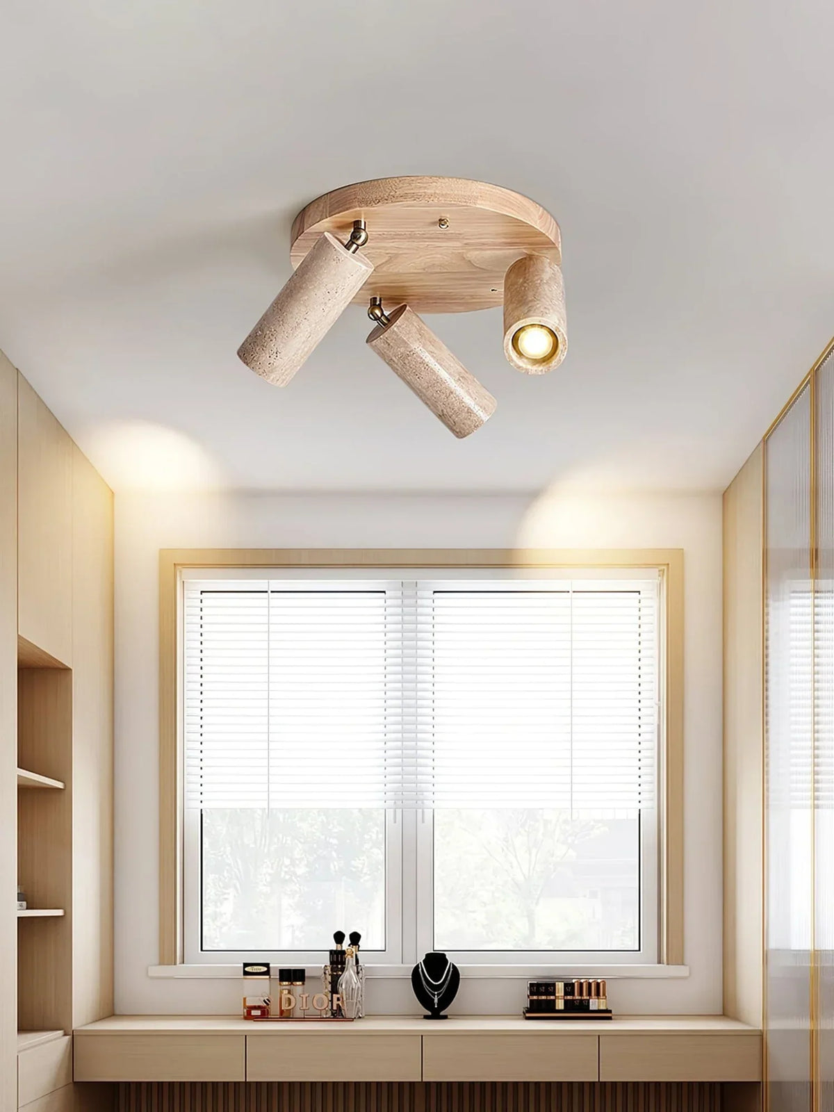 Cylindrical Terra Beam Travertine Ceiling Light – Travertine detail 4
