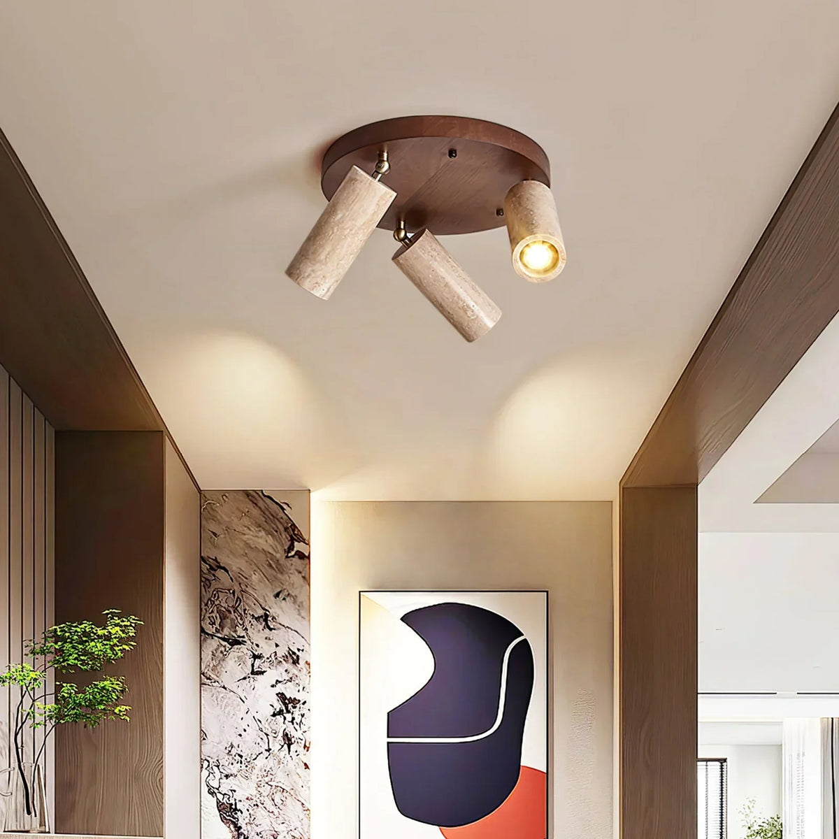 Cylindrical Terra Beam Travertine Ceiling Light – Travertine detail 2