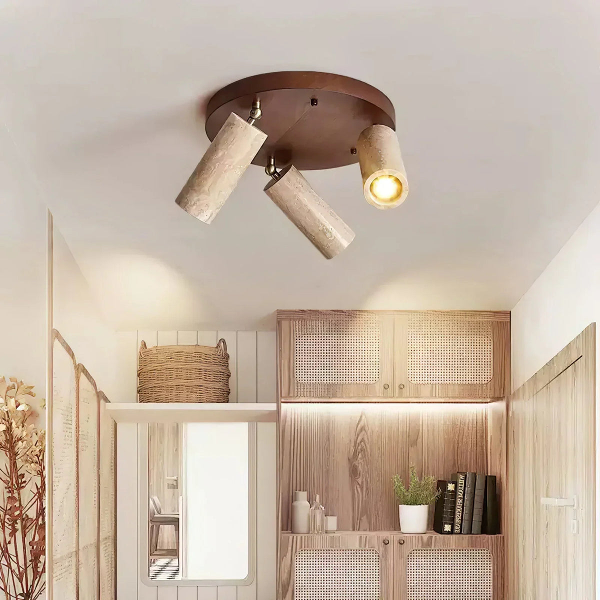 Cylindrical Terra Beam Travertine Ceiling Light – Travertine detail 3