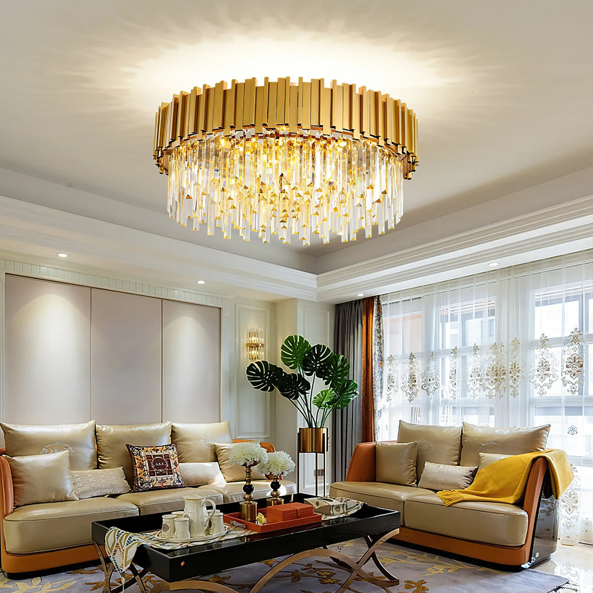 Bourbons Crystal Round Steel Ceiling Light – Crystal detail 7
