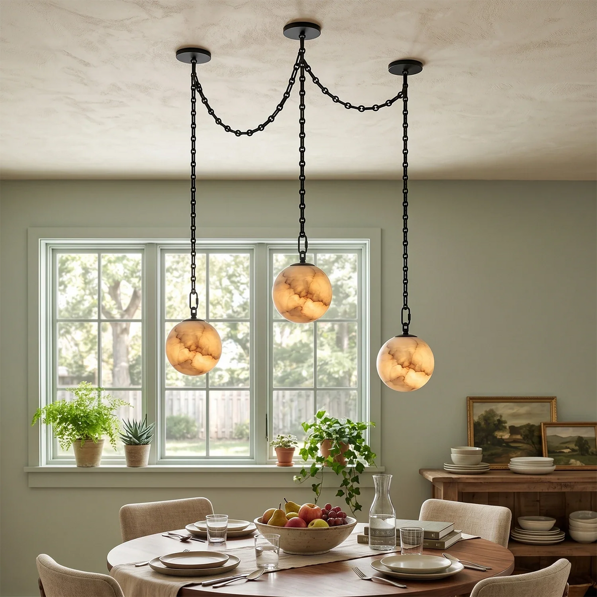 Alabaster Spherical Chain Chandelier – Alabaster detail 8