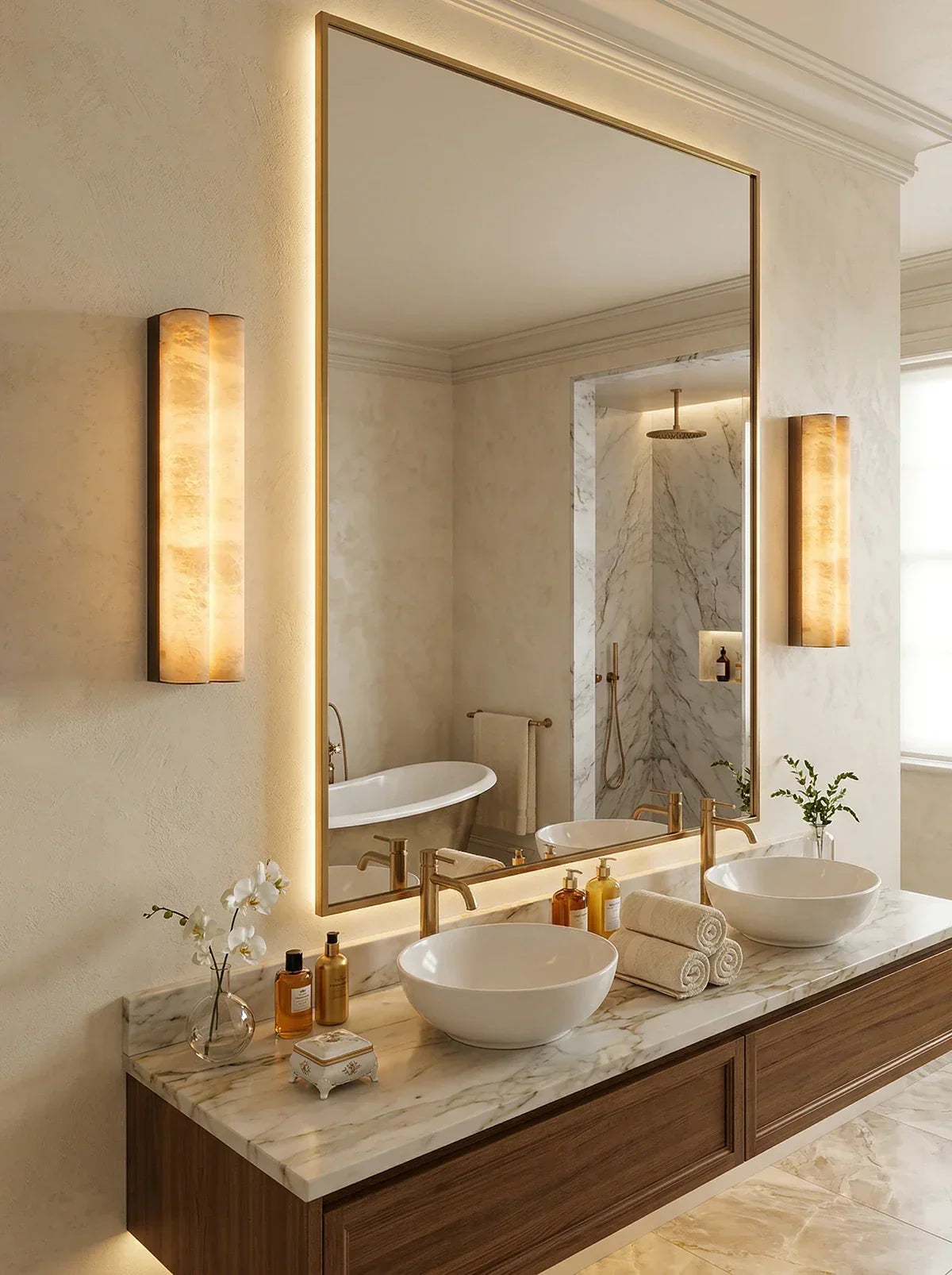 Double Cylinder Alabaster Tubular Wall Sconce – Alabaster detail 9