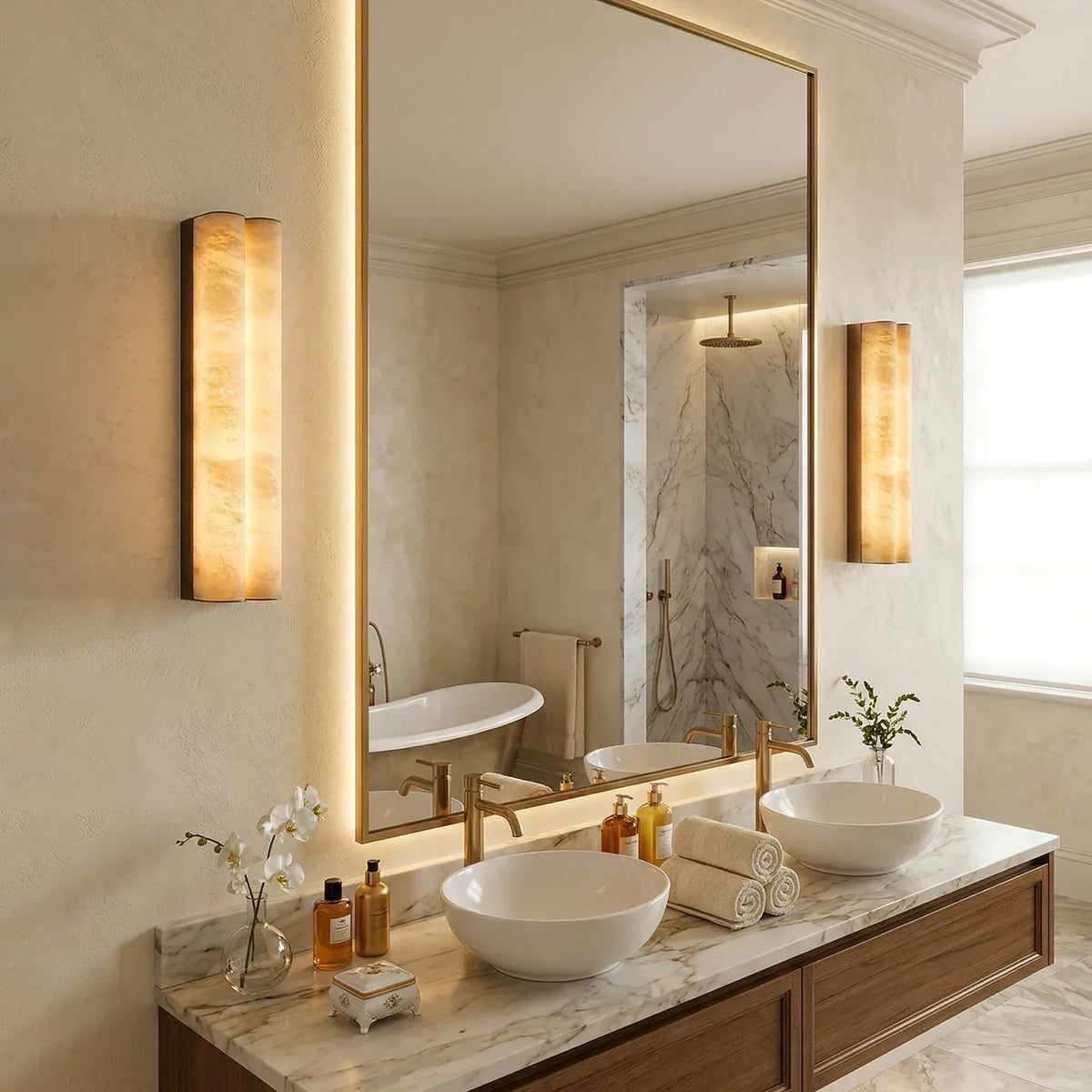 Double Cylinder Alabaster Tubular Wall Sconce – Alabaster detail 6