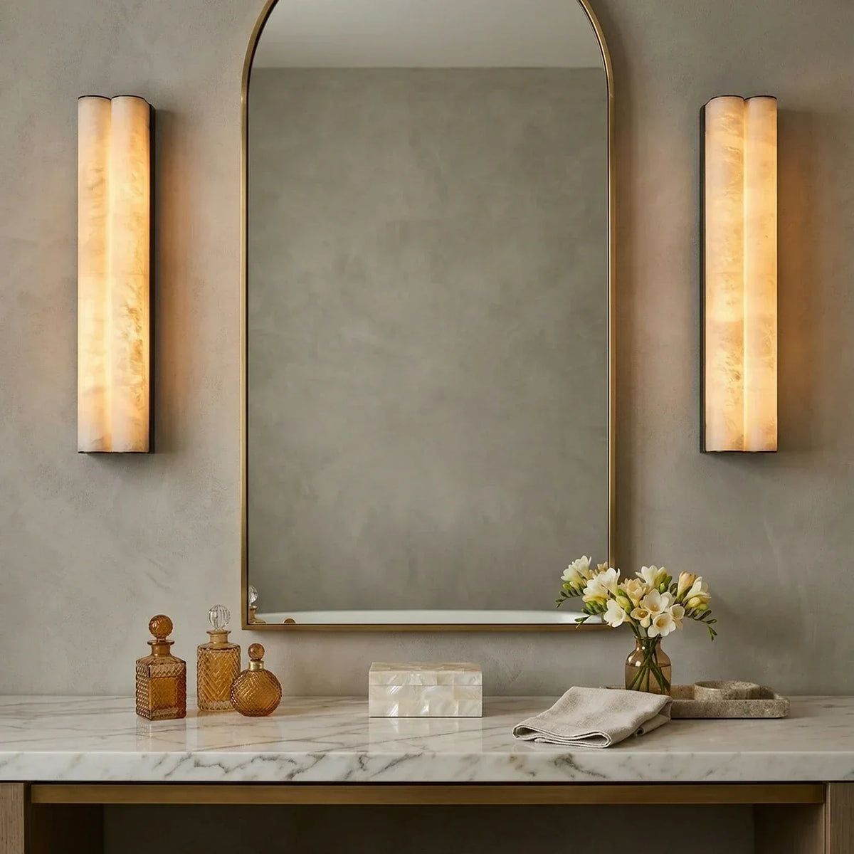 Double Cylinder Alabaster Tubular Wall Sconce – Alabaster detail 8