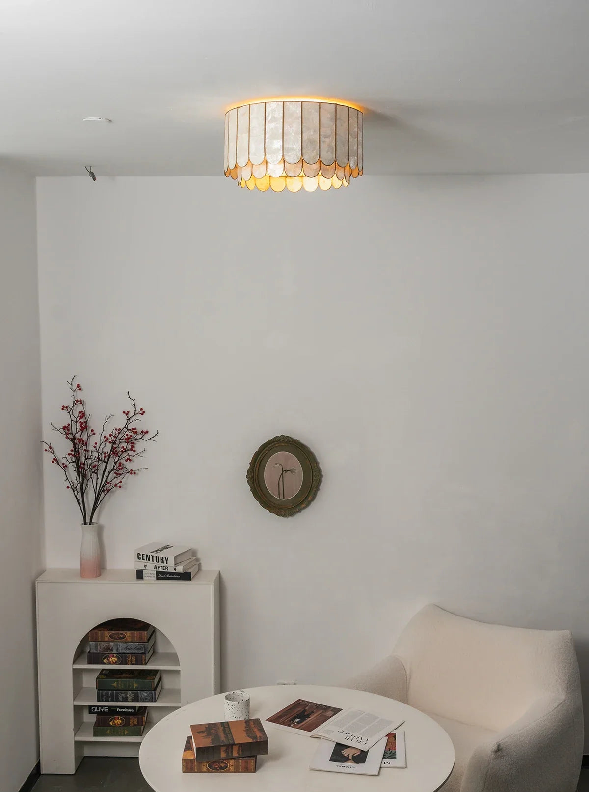 Drum-Shaped Capiz Shell Brass Ceiling Light – Brass detail 3