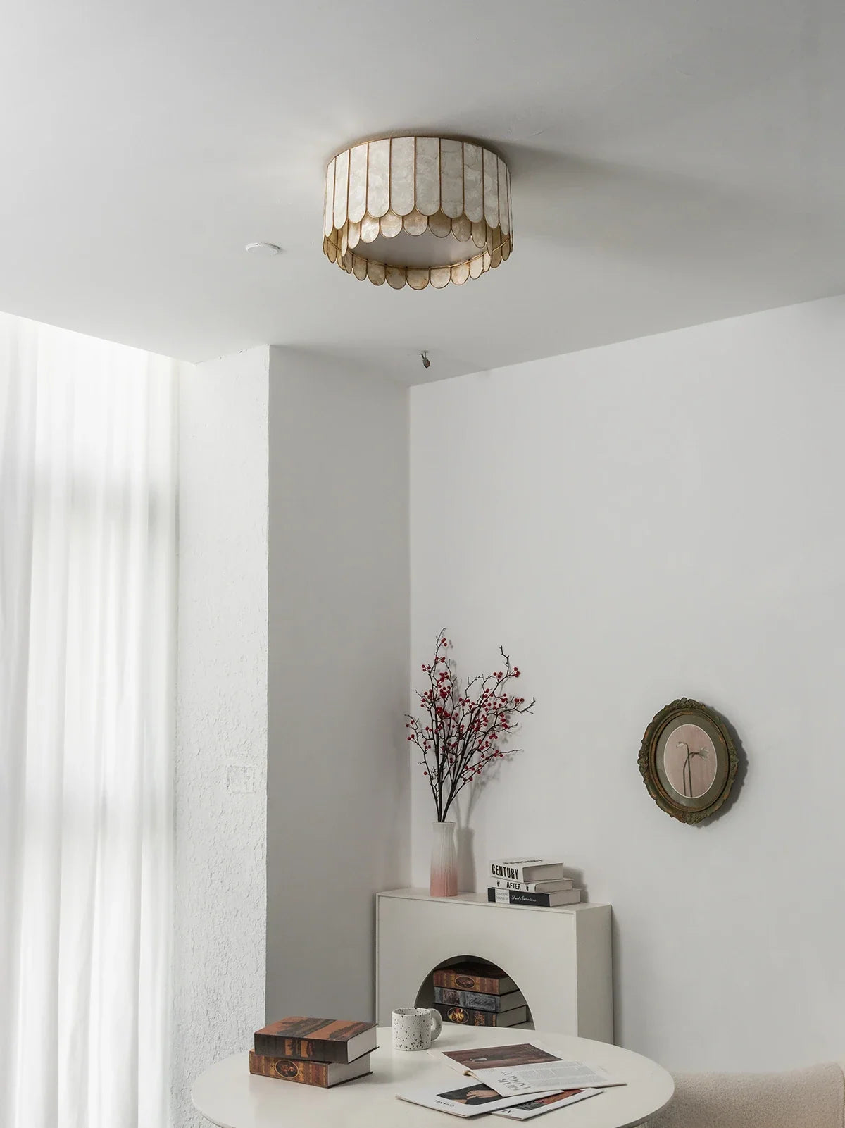 Drum-Shaped Capiz Shell Brass Ceiling Light – Brass detail 7