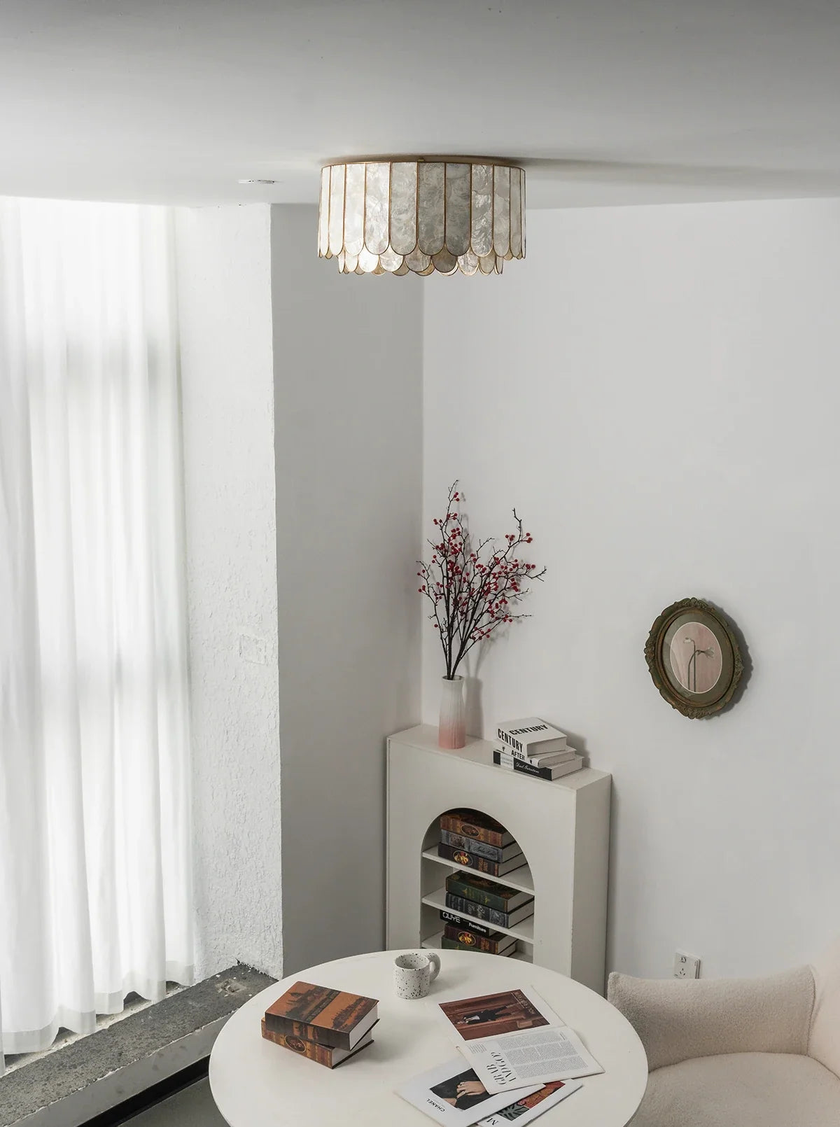 Drum-Shaped Capiz Shell Brass Ceiling Light – Brass detail 6